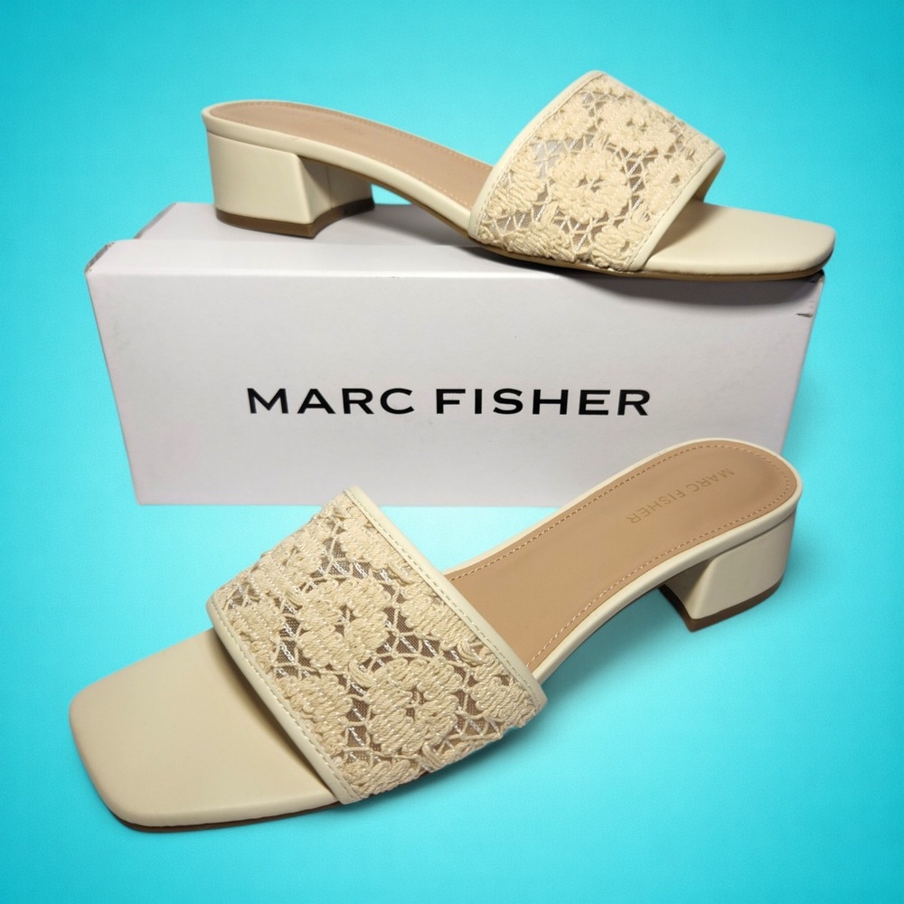 New Marc Fisher Women's Cello Block Heel Sandals, Color: Light Natural, Size 11